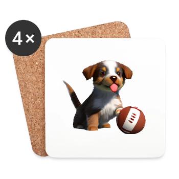 Dog Love Rugby Dog Berger Dog Football - Dessous de verre (lot de 4) - blanc - Devant