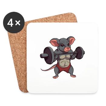 Muskolöse Ratte stemmt eine Hantel beim Kraftsport - Untersetzer (4er-Set) - Weiß - Vorne
