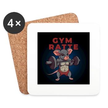 Gym Ratte stemmt eine Hantel beim Kraftsport - Untersetzer (4er-Set) - Weiß - Vorne