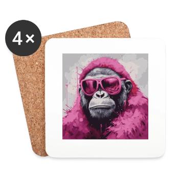 Pink Fashion Monkey Art - Coasters (set of 4) - white - Front