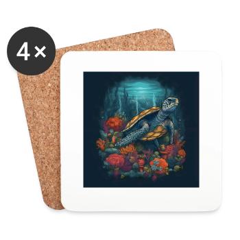Beautiful turtle swimming in coral reef - Coasters (set of 4) - white - Front