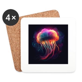 Neon jellyfish swims in the sea - Coasters (set of 4) - white - Front