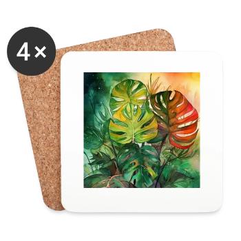 Hand-drawn watercolor Monstera plant - Coasters (set of 4) - white - Front