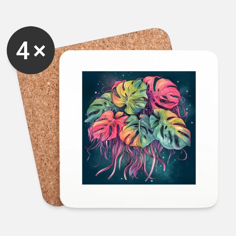 Handgezeichnete Aquarell Monstera Pflanze - Untersetzer (4er-Set) - Weiß