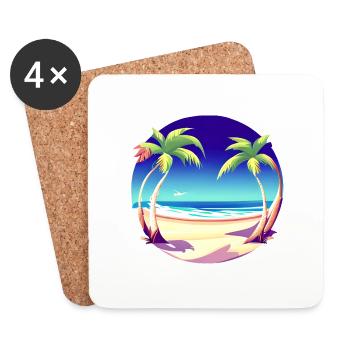 Vacances d’été Island Palm Sun Palm Beach - Dessous de verre (lot de 4) - blanc - Devant