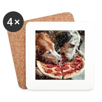 zwei Hunde essen Salami Pizza - Untersetzer (4er-Set) - Weiß - Vorne