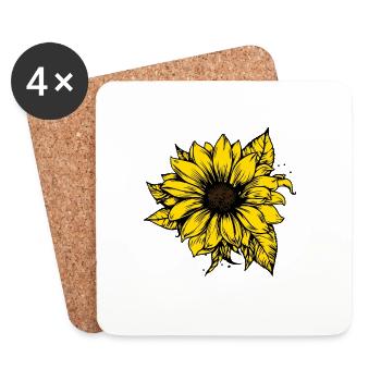 Hand Drawn Sunflower, Sunflower Stickers - Coasters (set of 4) - white - Front