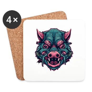 Schwein - Untersetzer (4er-Set) - Weiß - Vorne