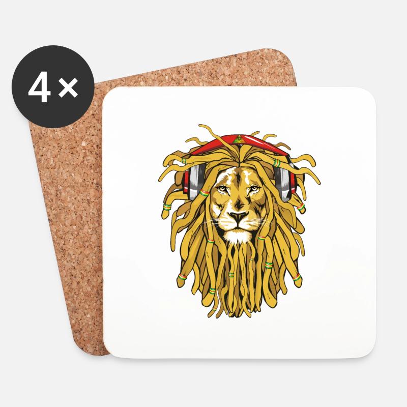 Rasta Lion mit Kopfhörern - Untersetzer (4er-Set) - Weiß