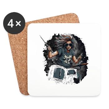 Drummer Girl - Untersetzer (4er-Set) - Weiß - Vorne