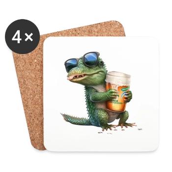 Crocodile enjoys beer with sunglasses - Coasters (set of 4) - white - Front