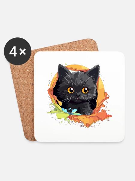 Guck-a-miau: Katze im zerrissenen Stoff Design - Untersetzer (4er-Set) - Weiß