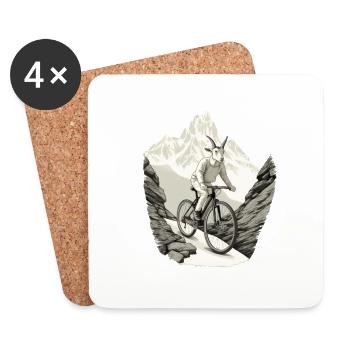 Cyclist mountain goat rides a bike up a mountain - Coasters (set of 4) - white - Front
