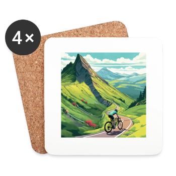 Un cycliste sur route gravit la montagne en France - Dessous de verre (lot de 4) - blanc - Devant