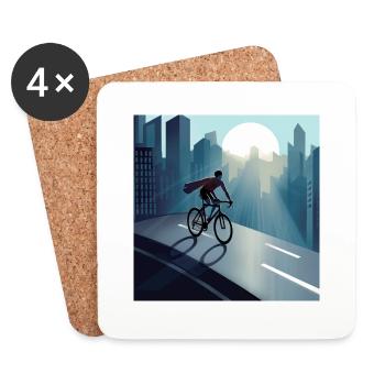 Road bike hero with cape rides on his bike - Coasters (set of 4) - white - Front