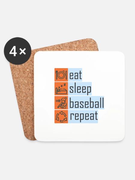 Eat Sleep Baseball Repeat - Untersetzer (4er-Set) - Weiß