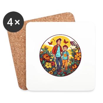 A Father's Day walk in nature, father+son - Coasters (set of 4) - white - Front