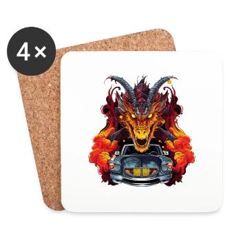 Drachen Auto - Untersetzer (4er-Set) - Weiß - Vorne