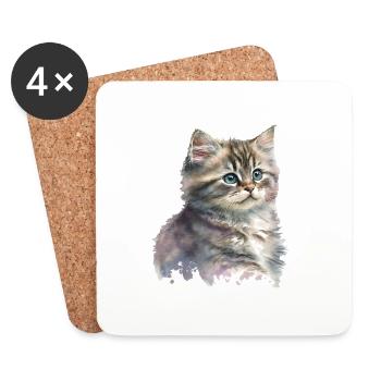Watercolor Kitten Katze Kunst Deko - Untersetzer (4er-Set) - Weiß - Vorne