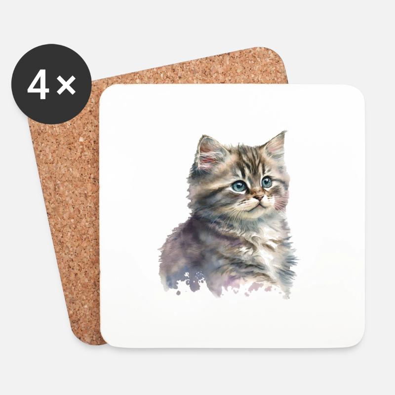 Watercolor Kitten Katze Kunst Deko - Untersetzer (4er-Set) - Weiß