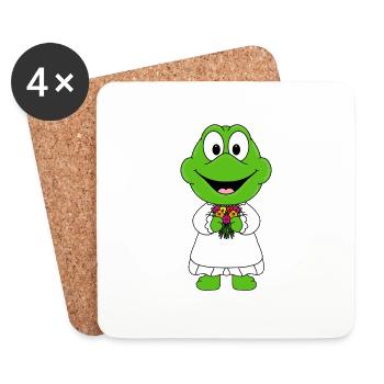 BRAUT - HOCHZEIT - HEIRATEN - FROSCH - KRÖTE - Untersetzer (4er-Set) - Weiß - Vorne