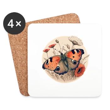 Papillon paon - Dessous de verre (lot de 4) - blanc - Devant