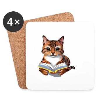 Lesen Bengal Buch Kätzchen Katze Bücher Kater - Untersetzer (4er-Set) - Weiß - Vorne