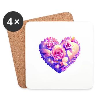 Mariage, Saint-Valentin, Fête des mères, Amour, Fiançailles - Dessous de verre (lot de 4) - blanc - Devant