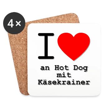 i love an Hotdog mit Käsekrainer - Untersetzer (4er-Set) - Weiß - Vorne