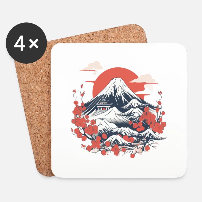 Japanische Folklore - Untersetzer (4er-Set) - Weiß