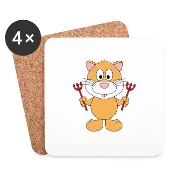 HAMSTER - TEUFEL - TIER - Untersetzer (4er-Set) - Weiß - Vorne