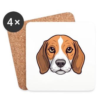 Beagle Head Comic Cartoon Look Dogs Happiness - Coasters (set of 4) - white - Front