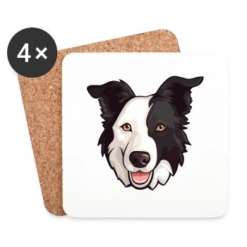 Border Collie Kopf Comic Cartoon Hund Rasse - Untersetzer (4er-Set) - Weiß - Vorne