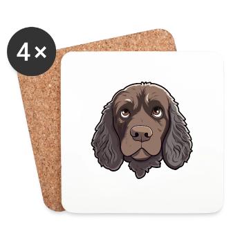American Water Spaniel Head Comic Cartoon Dog - Coasters (set of 4) - white - Front