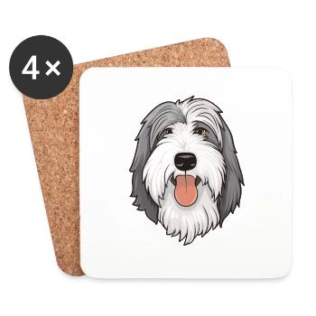 Bearded Collie Head Comic Cartoon Dog - Coasters (set of 4) - white - Front