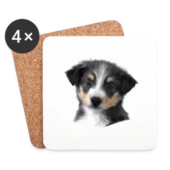 Chien Chiot Propriétaire de chien Berger australien - Dessous de verre (lot de 4) - blanc - Devant