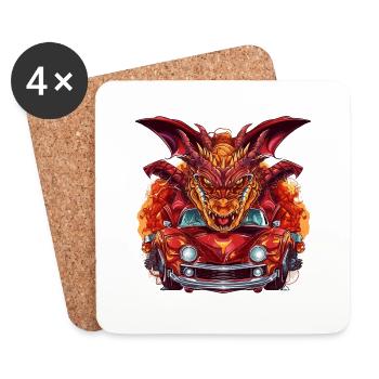 Drachen Auto - Untersetzer (4er-Set) - Weiß - Vorne