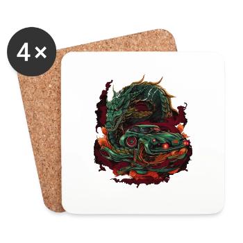 Drachen Auto - Untersetzer (4er-Set) - Weiß - Vorne