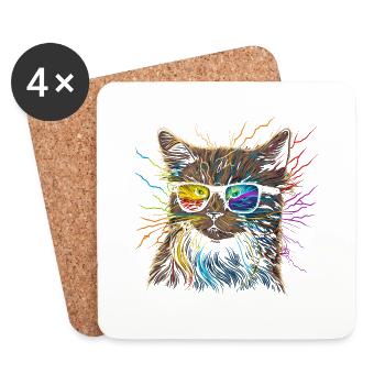 Watercolor Cat Katze Deko Kunst - Untersetzer (4er-Set) - Weiß - Vorne