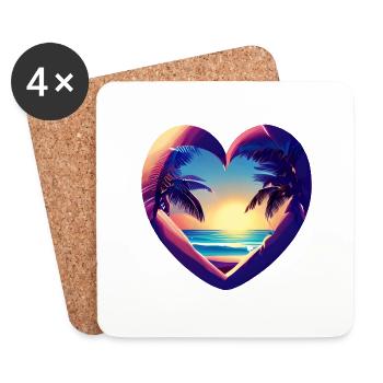 Vacances d’été Soleil Palm Island Beach Palmiers - Dessous de verre (lot de 4) - blanc - Devant