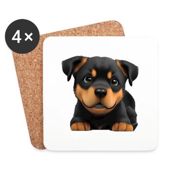 Rottweiler Chien Chiot Chiens Rottweiler Chiot - Dessous de verre (lot de 4) - blanc - Devant