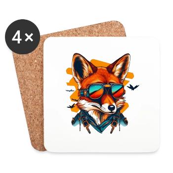 Renard avec lunettes d’aviateur - Dessous de verre (lot de 4) - blanc - Devant