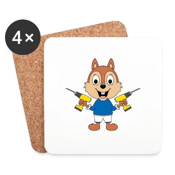 BOHRER - EICHHÖRNCHEN - HANDWERKER - Untersetzer (4er-Set) - Weiß - Vorne