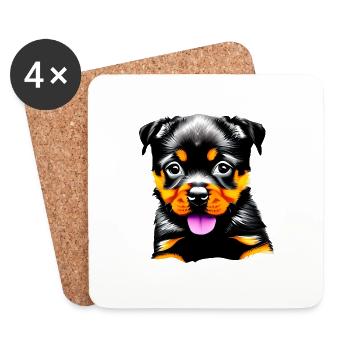 Rottweiler Chien Chien Chiot Chiens Rottweiler Chiot - Dessous de verre (lot de 4) - blanc - Devant