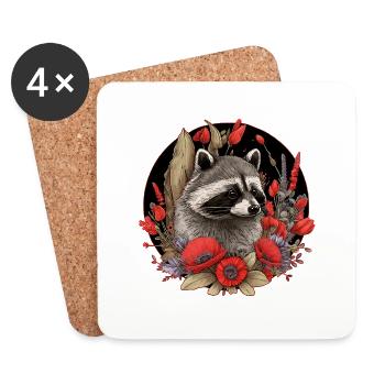 Raccoon Forest Animals - Coasters (set of 4) - white - Front