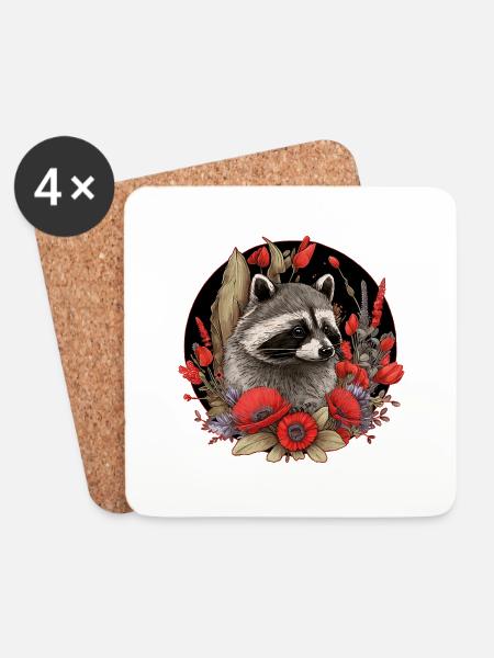 Waschbär Waldtiere - Untersetzer (4er-Set) - Weiß