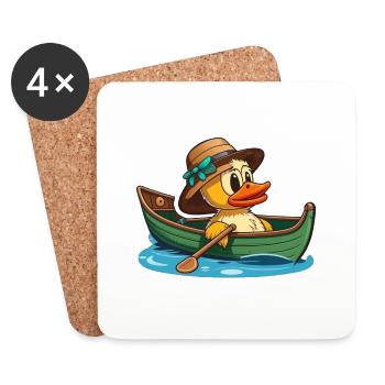 Gelbe Ente im Ruderboot mit Sommerhut und Blume - Untersetzer (4er-Set) - Weiß - Vorne
