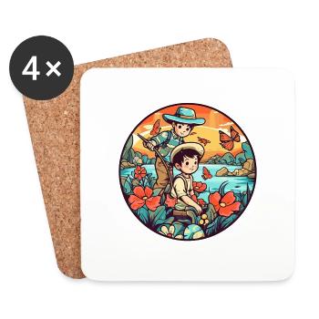 Père et fils pêchant le jour de la fête des pères - Dessous de verre (lot de 4) - blanc - Devant