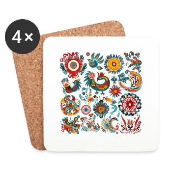 Fleurs et oiseaux - Dessous de verre (lot de 4) - blanc - Devant