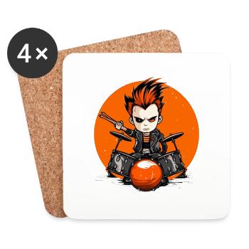 Drummer Boy orange Schlagzeug Drums - Untersetzer (4er-Set) - Weiß - Vorne